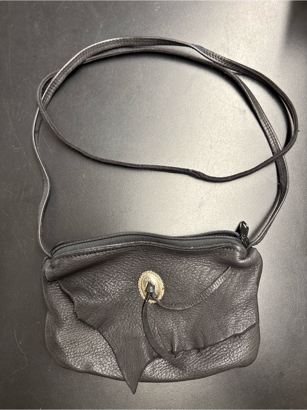 Deerskin by Heacock Black Leather Crossbody Bag with Decorative Toggle